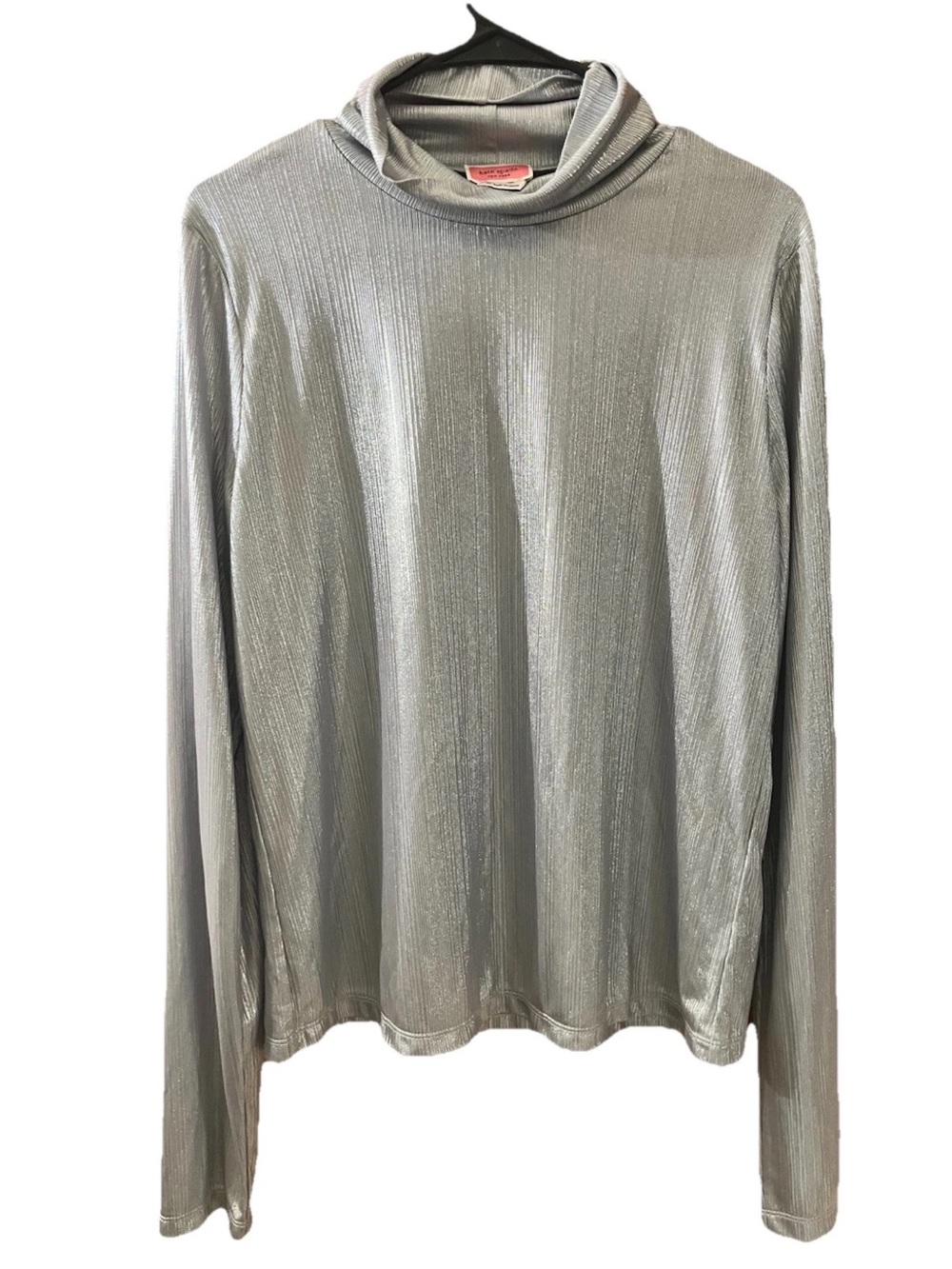 Kate Spade New York Turtleneck Women XL Silver Metallic Ribbed Long Sleeve Top